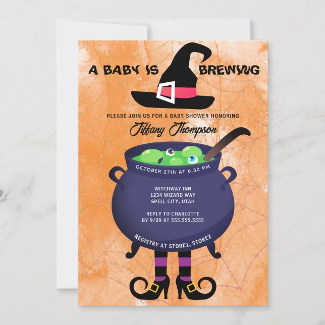 Invitación Halloween Un bebé se prepara Baby Shower (Anverso)