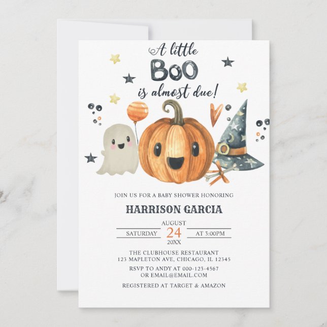 Invitación Halloween Un Pequeño Bompkin Baby Shower (Anverso)