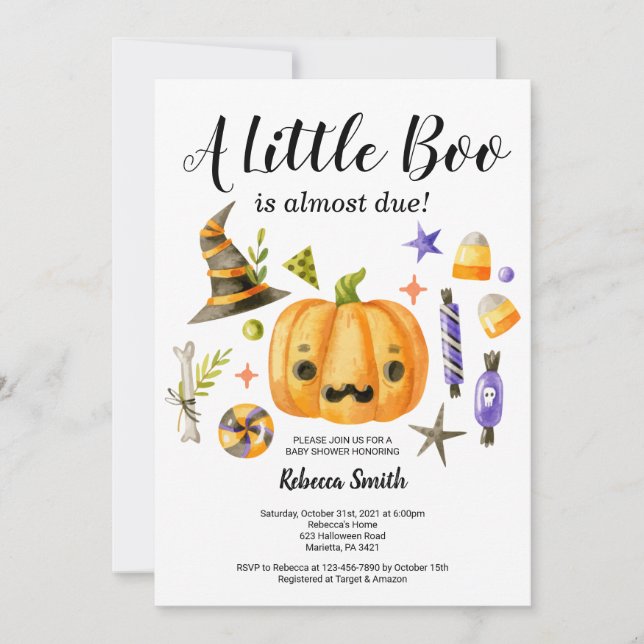 Invitación Halloween Un Pequeño Bompkin Baby Shower (Anverso)