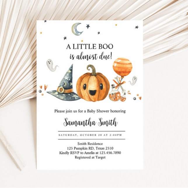 Invitación Halloween Un Pequeño Bompkin Baby Shower (A Little Boo is Almost Due Baby Shower Invitation)