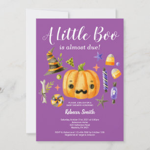 Invitación Halloween Un Pequeño Bompkin Baby Shower Purple