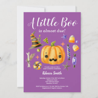 Invitación Halloween Un Pequeño Bompkin Baby Shower Purple