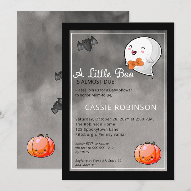 Invitación Halloween Un Pequeño Chico Fantasma Baby Shower (Anverso / Reverso)