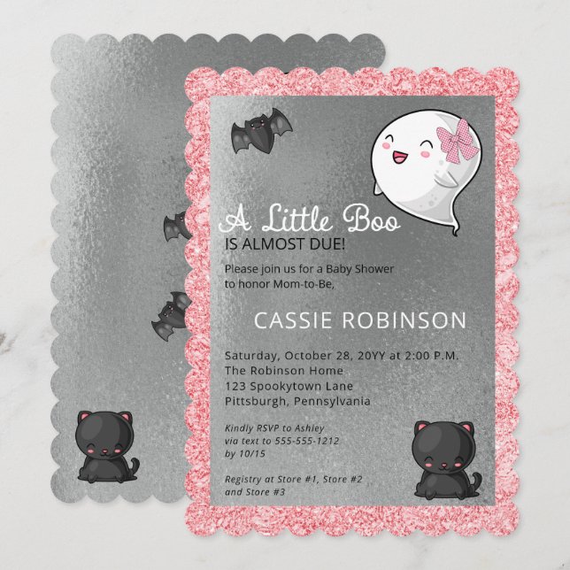 Invitación Halloween Un Pequeño Fantasma Chica Baby Shower (Anverso / Reverso)