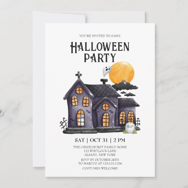 Invitación Halloween, una fiesta fantasmal fantasma en la cas (Anverso)