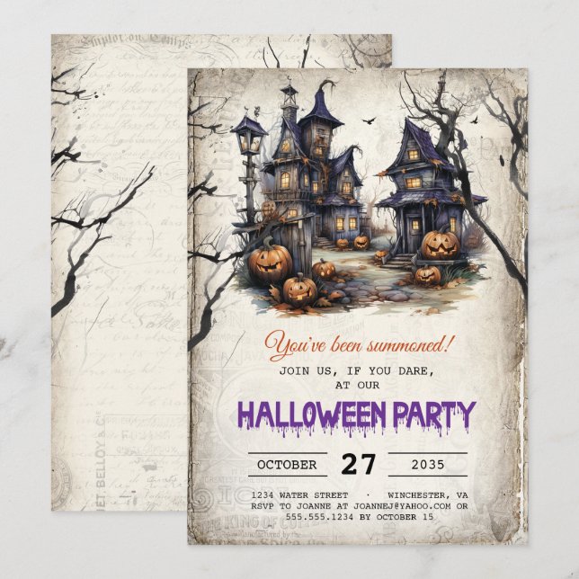 Invitación Halloween, una fiesta llena de fantasía en las cas (Anverso / Reverso)