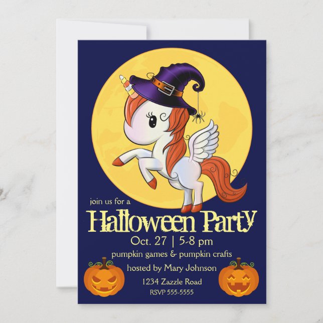Invitación Halloween Unicorn Pegasus Witch (Anverso)