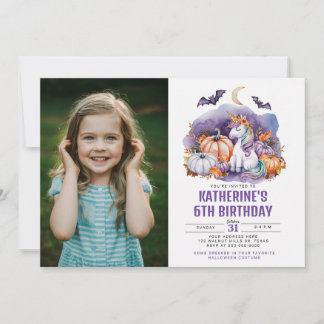 Invitación Halloween Unicorn Watercolor Birday Party
