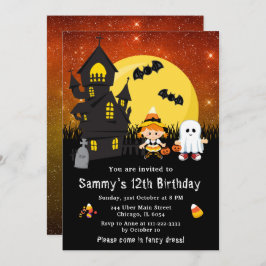Invitación Halloween Vestido Fancy Cumpleaños Bruja Fantasma