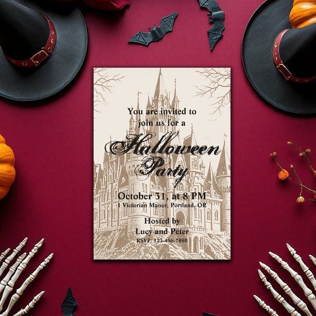 Invitación Halloween victoriano de miedo gótico vintage (Victorian Vintage Gothic Scary Halloween Invitation)