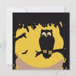 Invitación Halloween vintage, búho espeluznante en árbol con