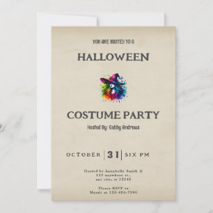 Invitación Halloween Vintage colorido de Witch Rainbow Hair
