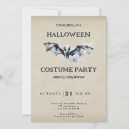 Invitación Halloween Vintage con humo de murciélago gris y az