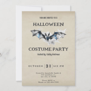 Invitación Halloween Vintage con humo de murciélago gris y az