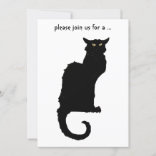 Invitación Halloween vintage, espeluznante gato negro de esti
