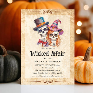 Invitación Halloween Vintage Gothic Skull Invito a la Bruja