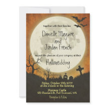 Halloween wedding invitation in orange with moon