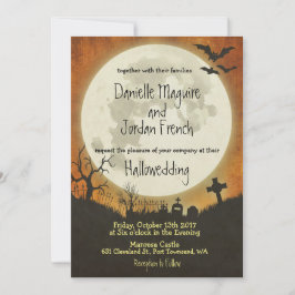 Invitación Halloween wedding invitation in orange with moon