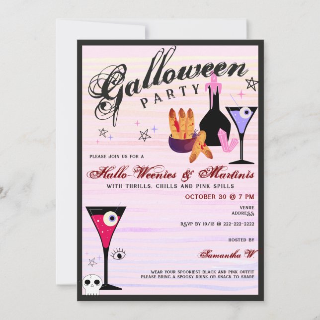Invitación Halloween Weenies & Martinis Spooky Ghoul Night (Anverso)