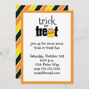 Invitación Halloween Whimsical Candy Corn Trick O Trek