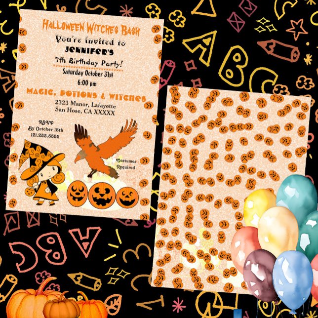 Invitación Halloween Witch Bash Jack O Lantern Birday Party (Halloween Witch Bash Jack O Lantern Birthday Party Invitation)