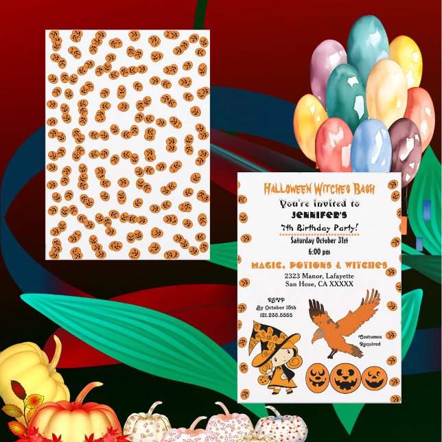 Invitación Halloween Witch Bash Jack O Lantern Birday Party (Halloween Witch Bash Jack O Lantern Birthday Party Invitation)