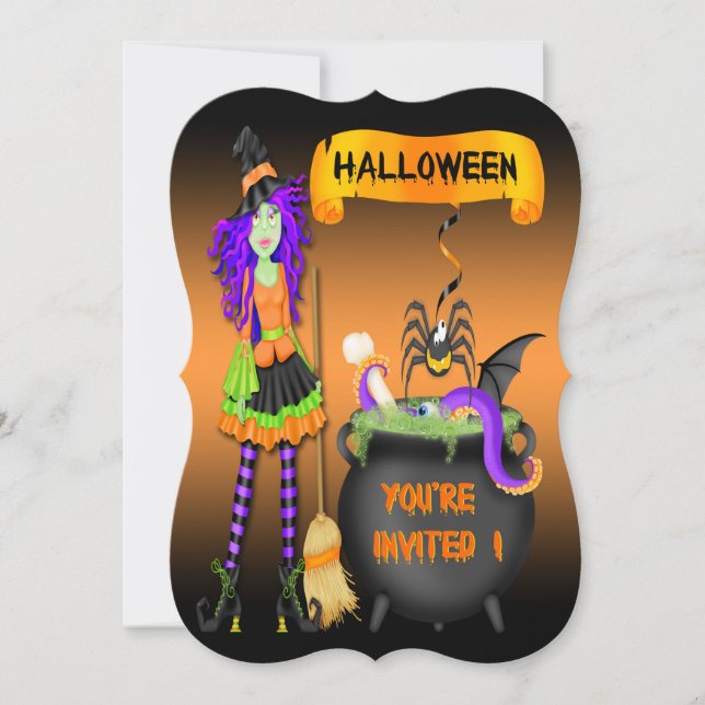 Invitación Halloween Witch Cauldrain Estilo Invi (Anverso)