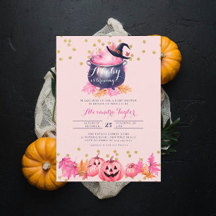 Invitación Halloween Witch Cute Fall Pink Baby Shower