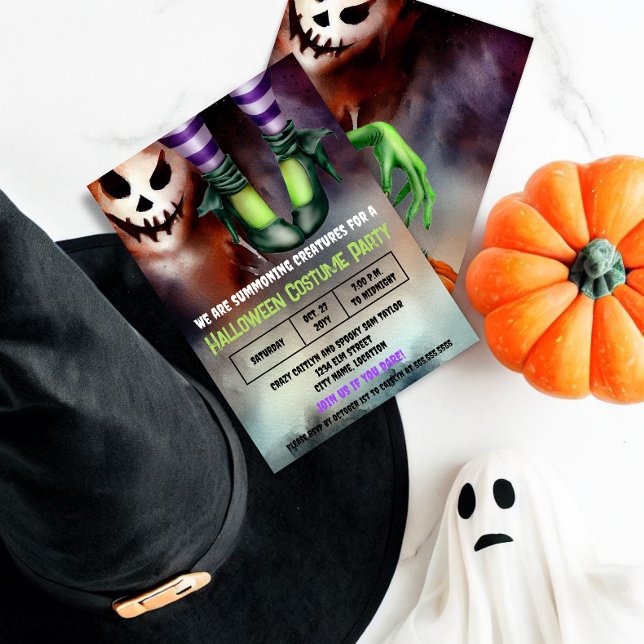 Invitación Halloween Witch Ghost Costume Fiesta (Boos and wicked witch Halloween party invitation.)