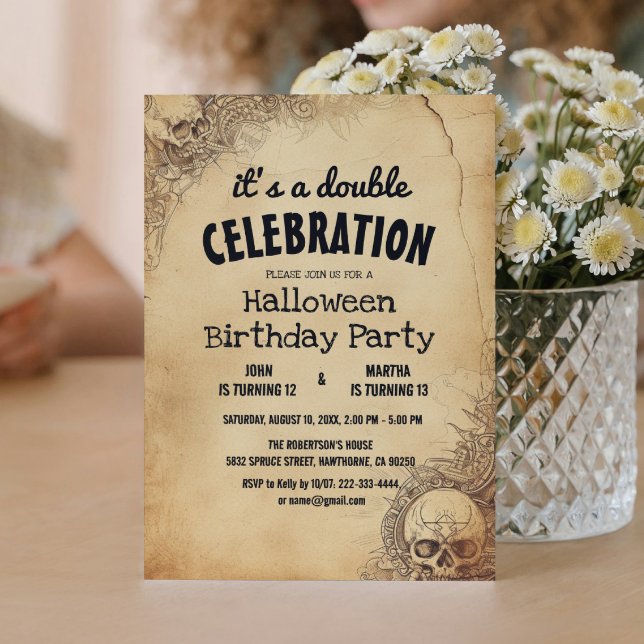 Invitación Halloween Y Sculls Fiesta De Cumpleaños Doble (Subido por el creador)