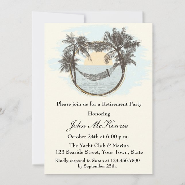 Invitación Hamaca pacífica, Fiesta de jubilación (Anverso)