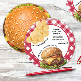 Invitación Hamburguesa a la parrilla para BBQ en el patio tra