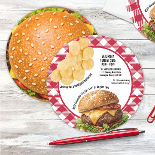 Invitación Hamburguesa a la parrilla para BBQ en el patio tra