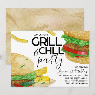 Invitación Hamburguesa de parrilla de acuarela Cumpleaños