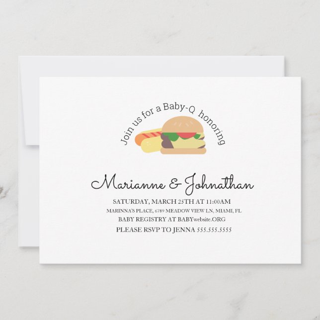 Invitación Hamburguesa de perro caliente de ducha de bebé min (Anverso)