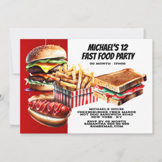 Invitación Hamburguesa papas fritas hot dog comida rápida fie