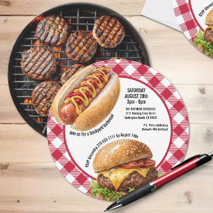 Invitación Hamburguesa y perro caliente a la parrilla en el p