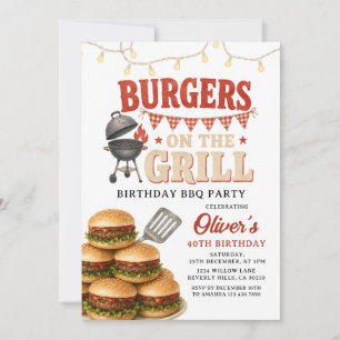 Invitación Hamburguesas a la parrilla Cumpleaños de adulto Fi