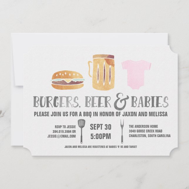 Invitación Hamburguesas, bebés de n de la cerveza '- Baby (Anverso)