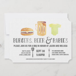 Invitación Hamburguesas, cerveza y bebés - Baby Shower de par