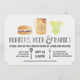 Invitación Hamburguesas, cerveza y bebés - Baby Shower de par