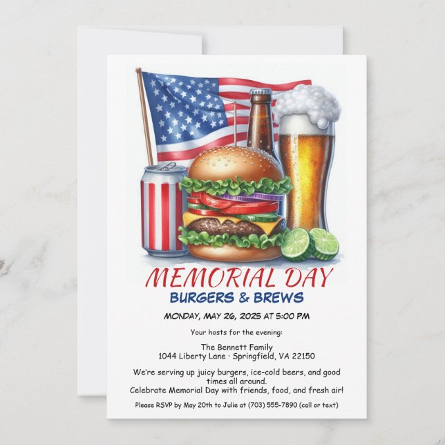 Invitación Hamburguesas y brechas conmemorativas | Fiesta BBQ (Anverso)