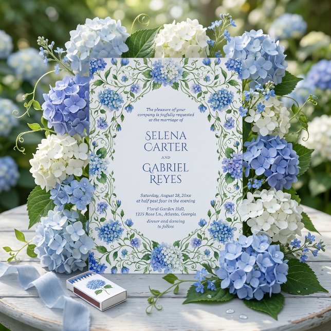 Invitación Hamptons Style Blue Hydrangea Watercolor Wedding (Subido por el creador)