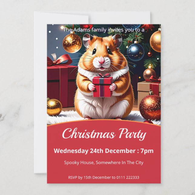 Invitación Hámster con Fiesta de Navidades de regalo (Anverso)