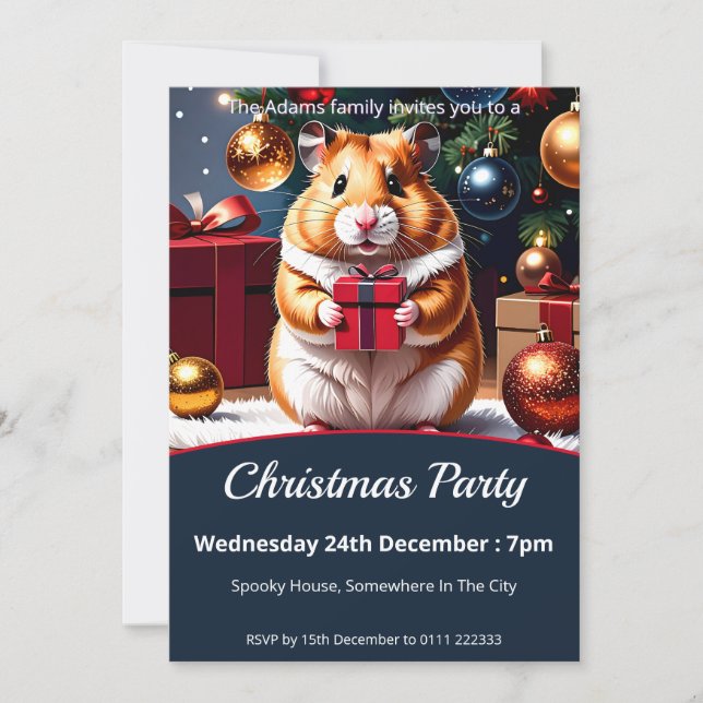 Invitación Hámster con Fiesta de Navidades de regalo (Anverso)