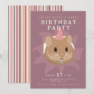 Invitación Hámster de cumpleaños adorable en tonos suaves