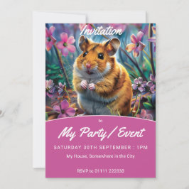 Invitación Hámster entre flores rosadas Fiesta / evento
