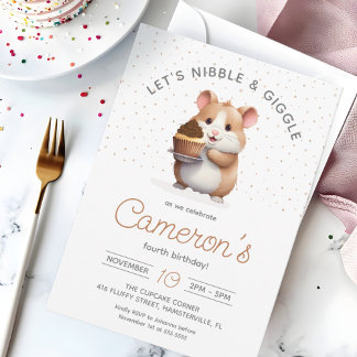 Invitación Hámster, pastel de chocolate Cumpleaños de los niñ