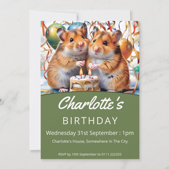 Invitación Hamsters Birthday Party (Anverso)