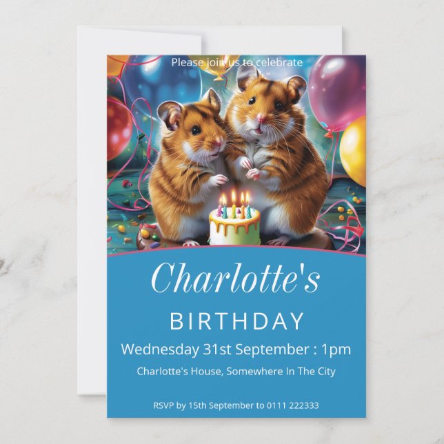 Invitación Hamsters Birthday Party (Anverso)